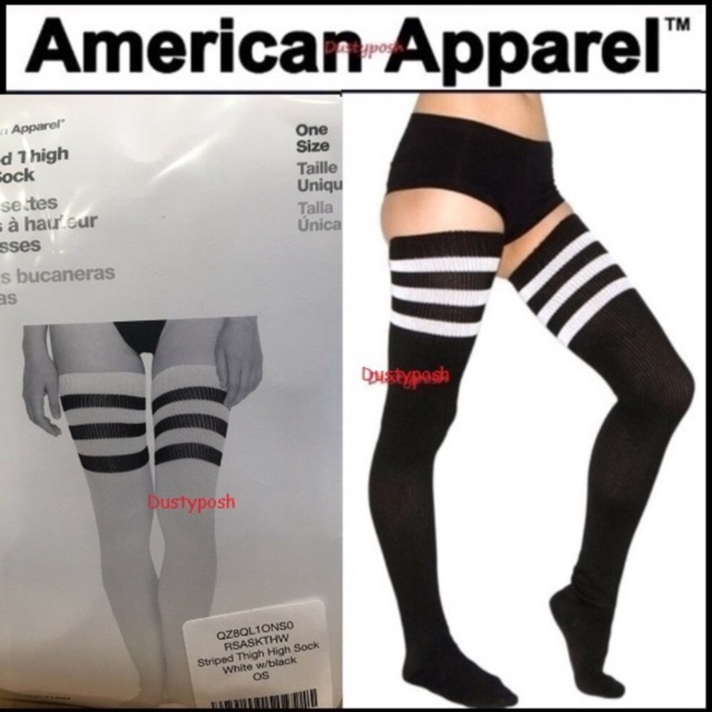 American Apparel Long Thigh High Socks Over The Knee Ribbed Stripe Cozy Classic